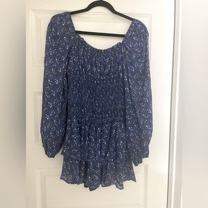 Off the shoulder navy floral print dress